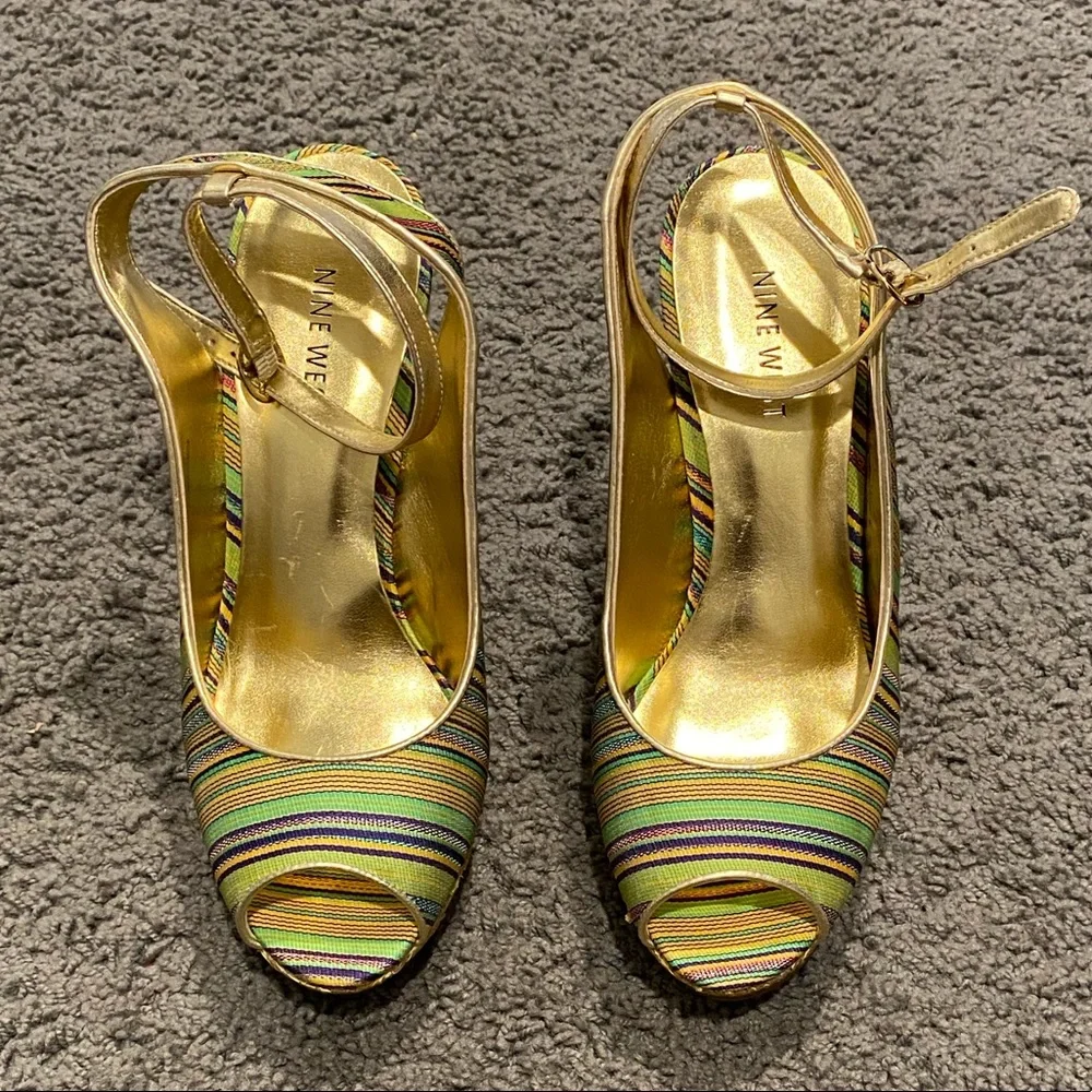 Nine West multi color striped wedges